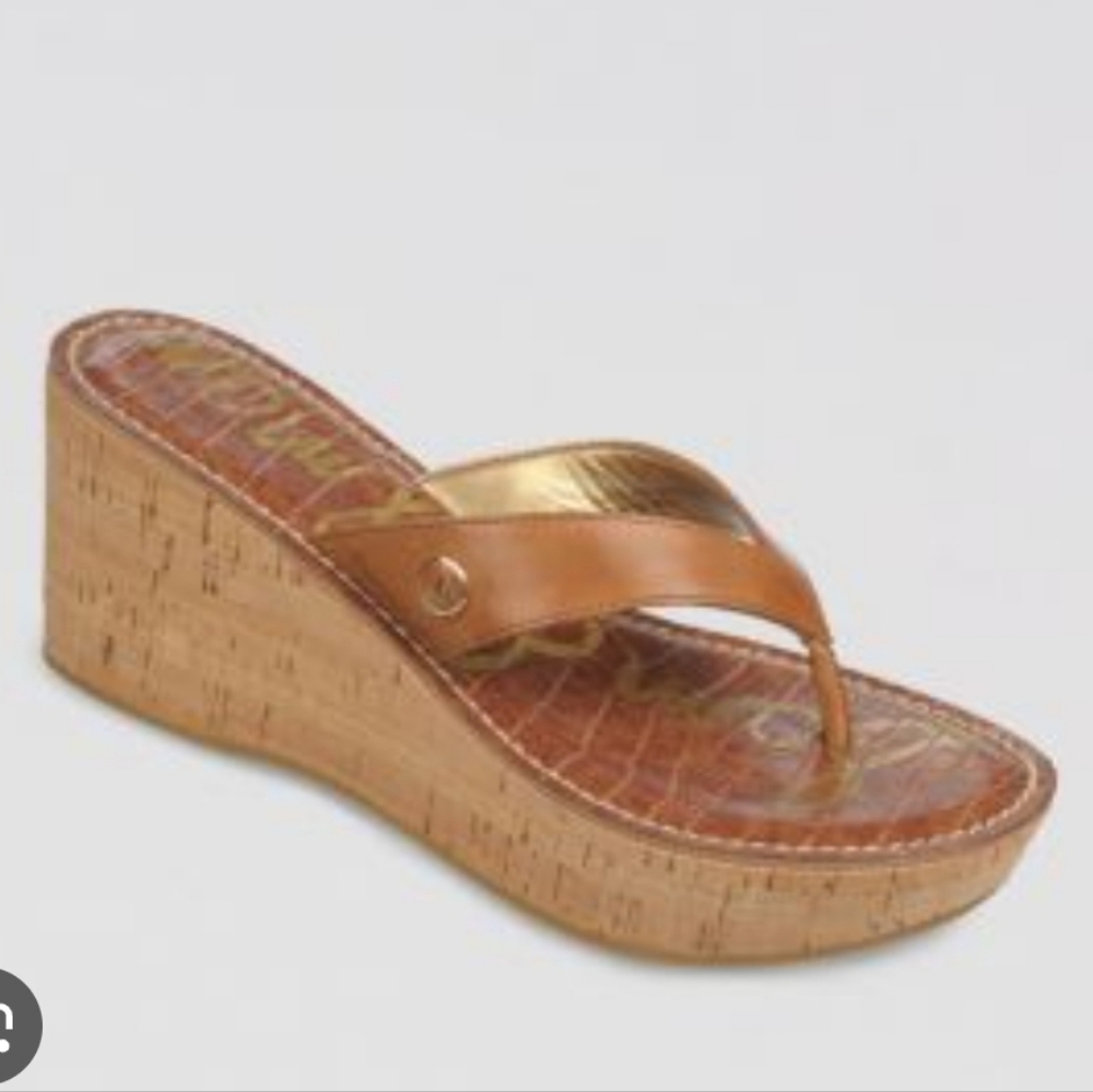 Sam Edelman Gold and Tan Wedge Sandals